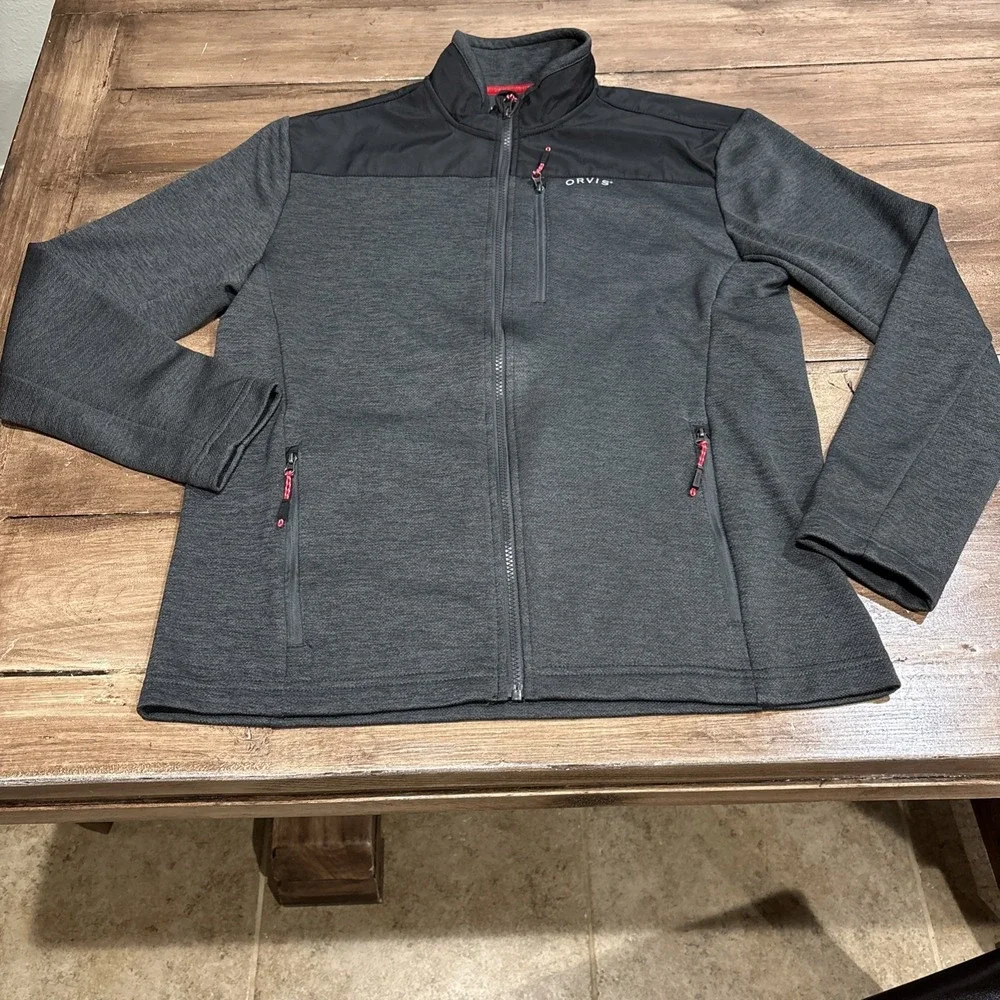 Orvis Jacket Mens Medium Gray Full Zip Mock Neck Pockets Outdoor Hiking